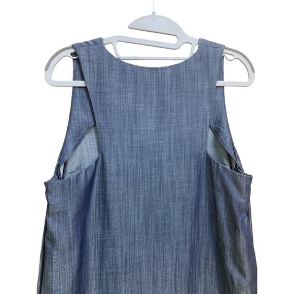 MORGAN CARPER Anthropologie Denim Blue Chambray SEKA V-Neck Sheath Dress Size M - Picture 7 of 9